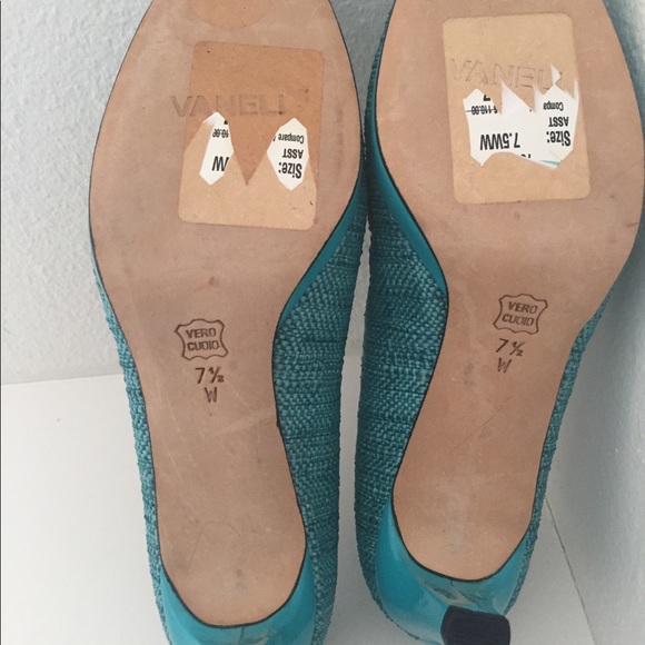 Vaneli Turquoise Fabric Patent Leather Pumps - Picture 4 of 4
